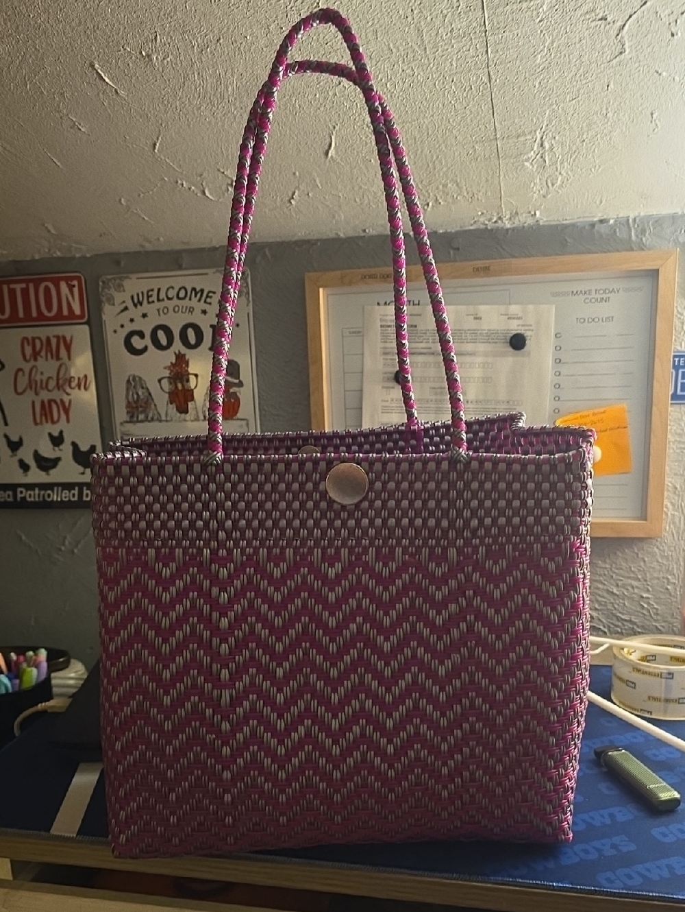 Woven Pink and Cream Tote Bag - Stylish Everyday Carry